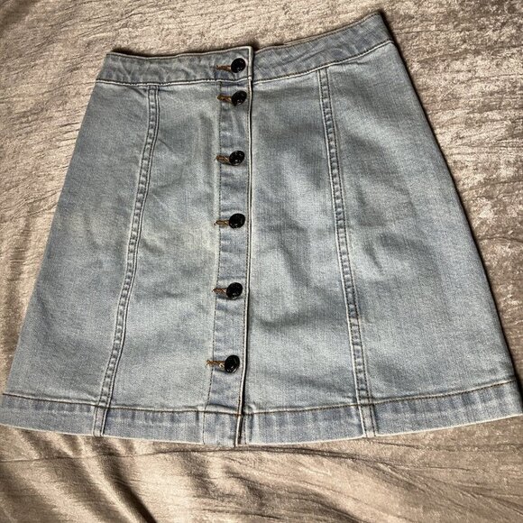 Topshop Moto Women's Light Blue Button Front Denim Mini Skirt 27” Petite NWT - Picture 1 of 10